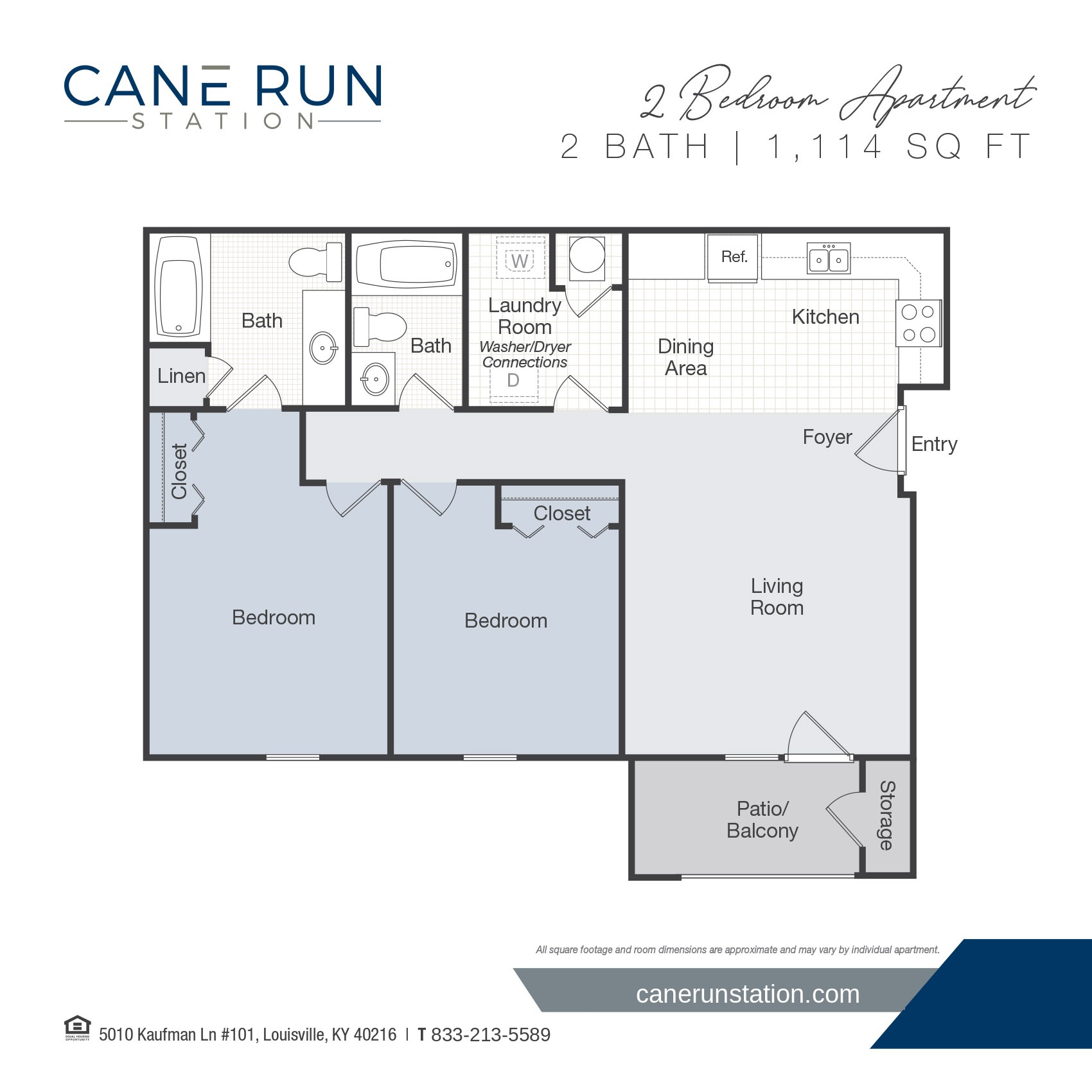 Floor plan diagram: 2 bedroom, 2 bath, 1,114 square feet